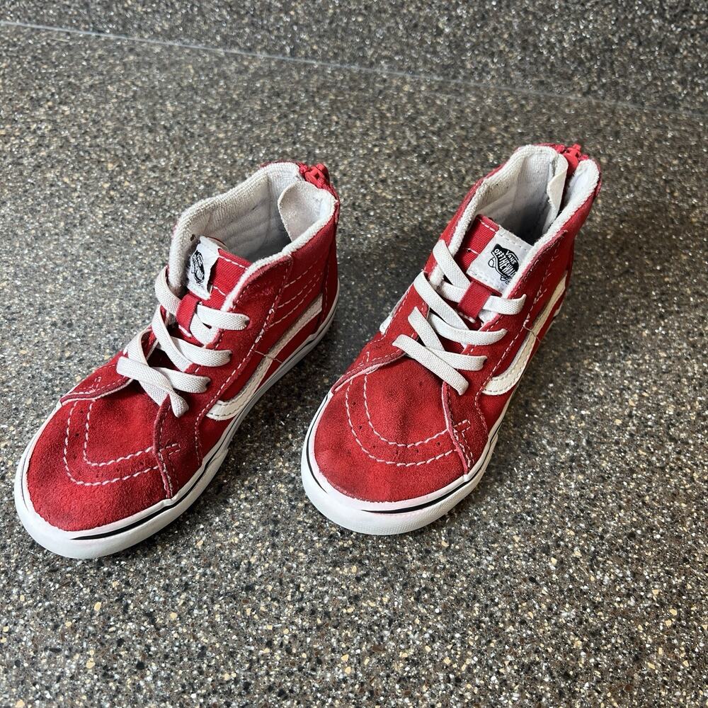 Vans Sk8 Hi Little Kids Toddler Sz 10 Red Suede Canvas Classic Shoes Sneaker Zip